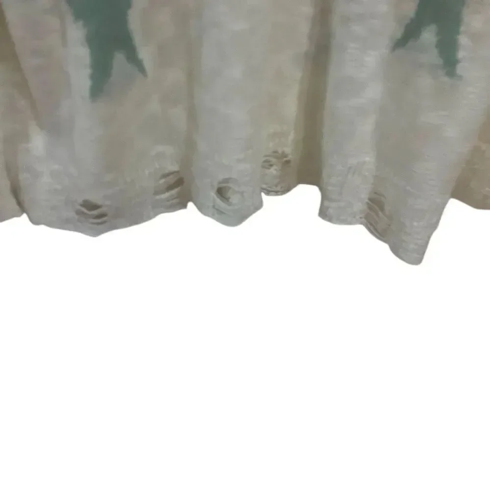 Adora large, long, sleeved, distressed star, cream, blue sweater, V-neck, long s